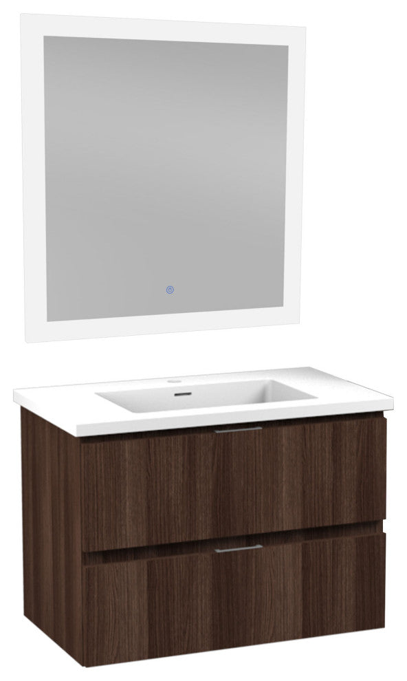 Conques 30" Wall Mount Bathroom Vanity Set, Dark Brown