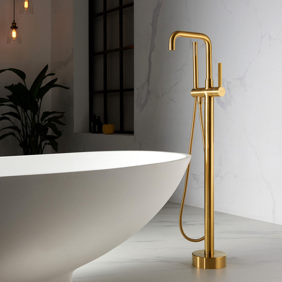 Delara Freestanding Tub Faucet, Hand Shower, Brushed Gold