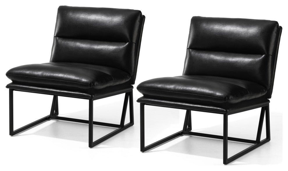 Set of 2 Modern Thick Leatherette Accent Chair, Black