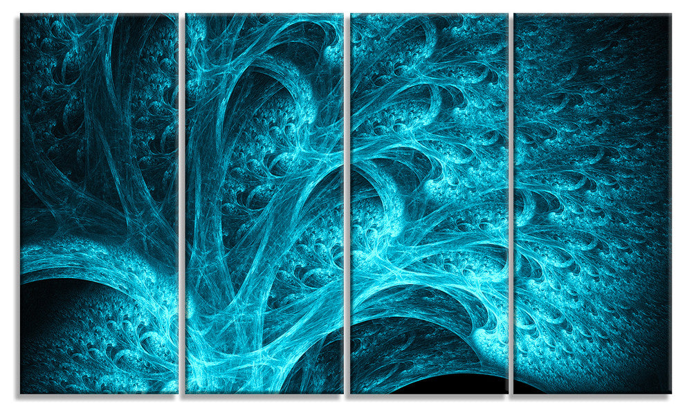 Magical Blue Psychedelic Forest, Abstract Canvas Art Print, 48"x28", 4 Panels