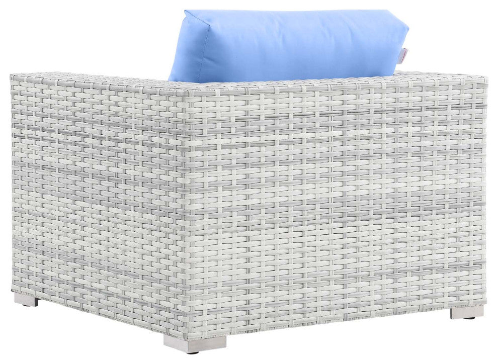 Lounge Chair Armchair, Rattan, Wicker, Gray Blue, Modern, Outdoor Patio