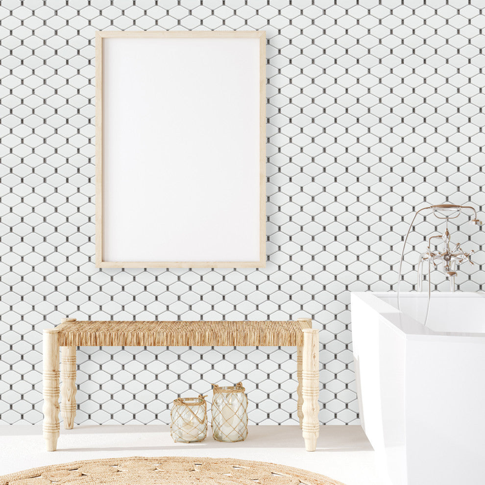 Badajoz 11.5x10.94, Honeycomb Glass Mosaic Tile, White/Brown, Sample