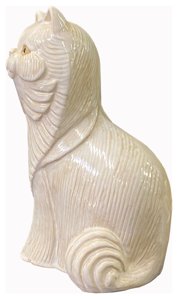 Distressed Off White Color Glaze Ceramic Cat Deco Figure, Hws2166