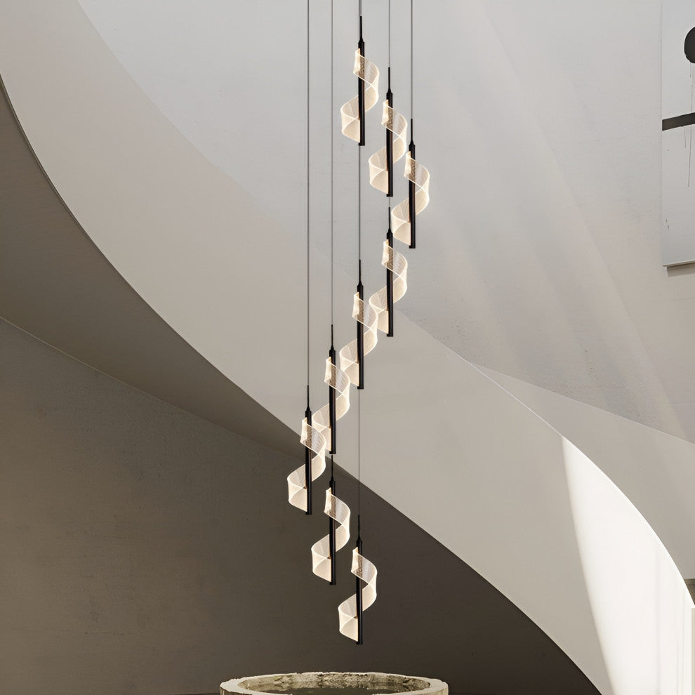 Bonassola | Exceptional Long Spiral LED Pendant Chandelier, Black, 6pcs