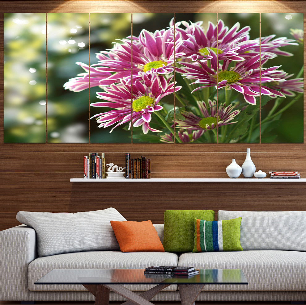 Purple Chrysanthemum Flower, Floral Canvas Art Print, 83"x32", 7 Panels