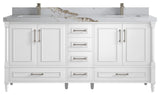 Aberdeen 72 Double Sink Bath Vanity in White 2" Calacatta Gold