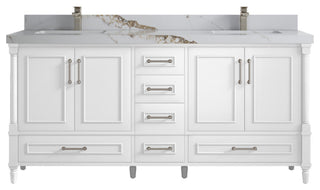 Aberdeen 72 Double Sink Bath Vanity in White 2" Calacatta Gold