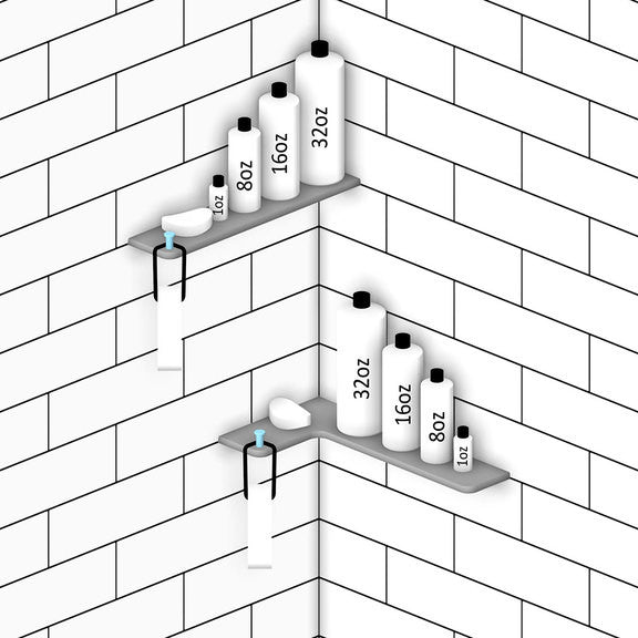 TileWare Boundless Rectangular Shelf Bone Shower Bathroom, Brushed Gold Hook
