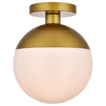 Eclipse 1-Light Flush Mount, Brass With Frosted White Glass
