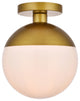 Eclipse 1-Light Flush Mount, Brass With Frosted White Glass