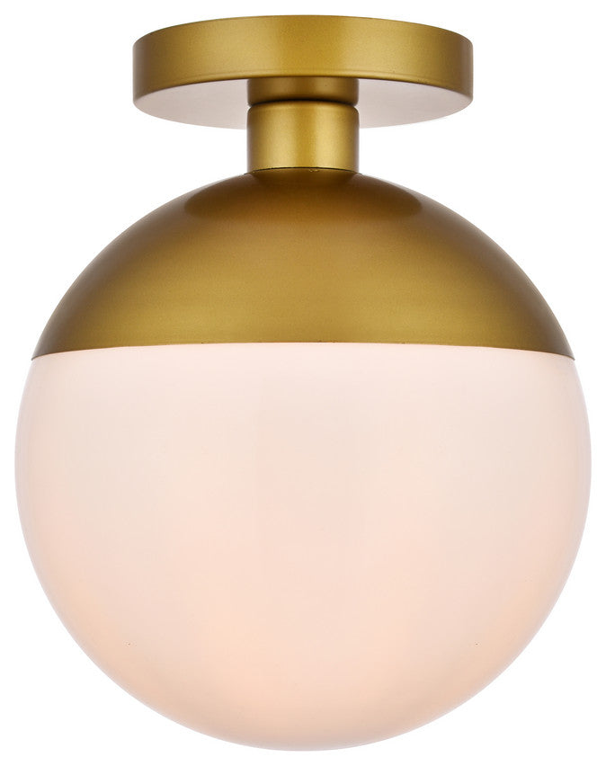 Eclipse 1-Light Flush Mount, Brass With Frosted White Glass