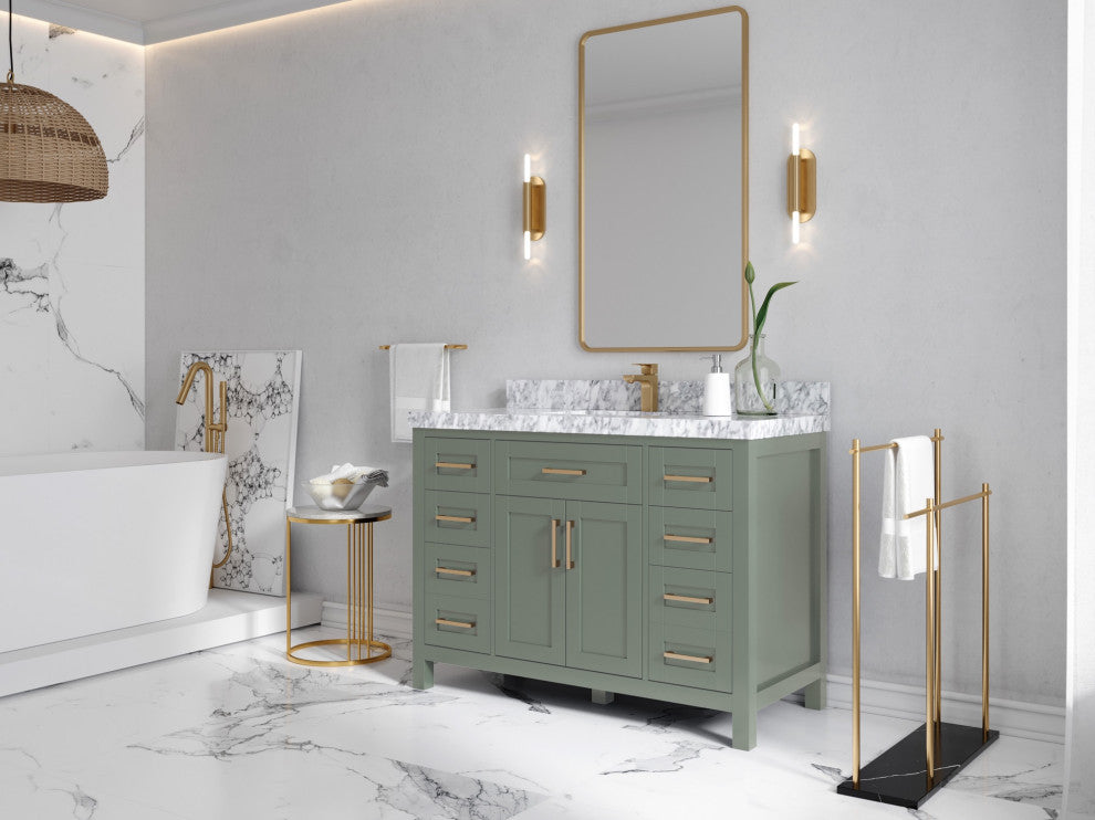 Cambridge 48" Single Sink Bath Vanity in Evergreen 2" White Quartz