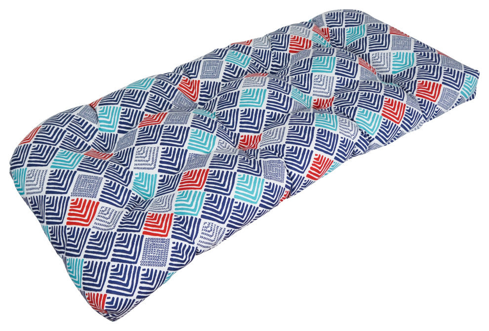 42"X19" U-Shaped Patterned Polyester Tufted Settee/Bench Cushion, Belk Nautical
