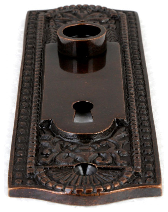 Door Back Plate Oil Rubbed Bronze Solid Brass Beaded With Keyhole 7 1/4" H 2 Set