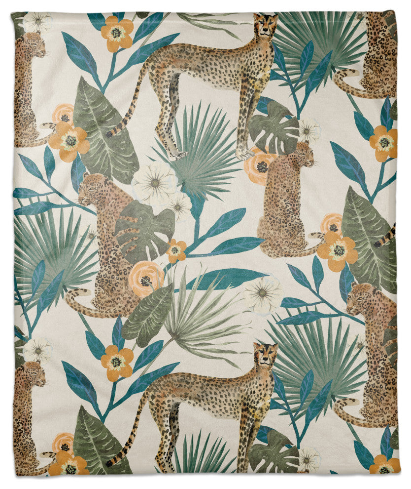 Tropical Cheetah White 50x60 Coral Fleece Blanket