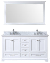Dukes 60" Double Vanity Cabinet Carrara Marble Top Sinks, 58" Wall Mirror