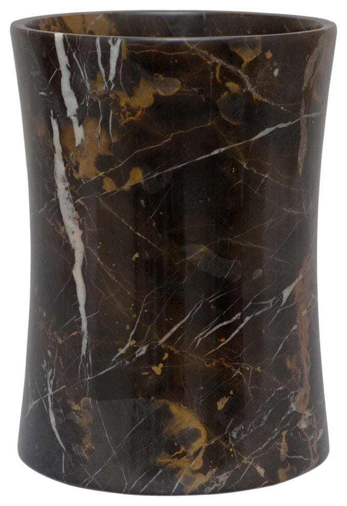 Vinca Collection Black and Gold Marble Waste Bin with Liner, Black and Gold Marble