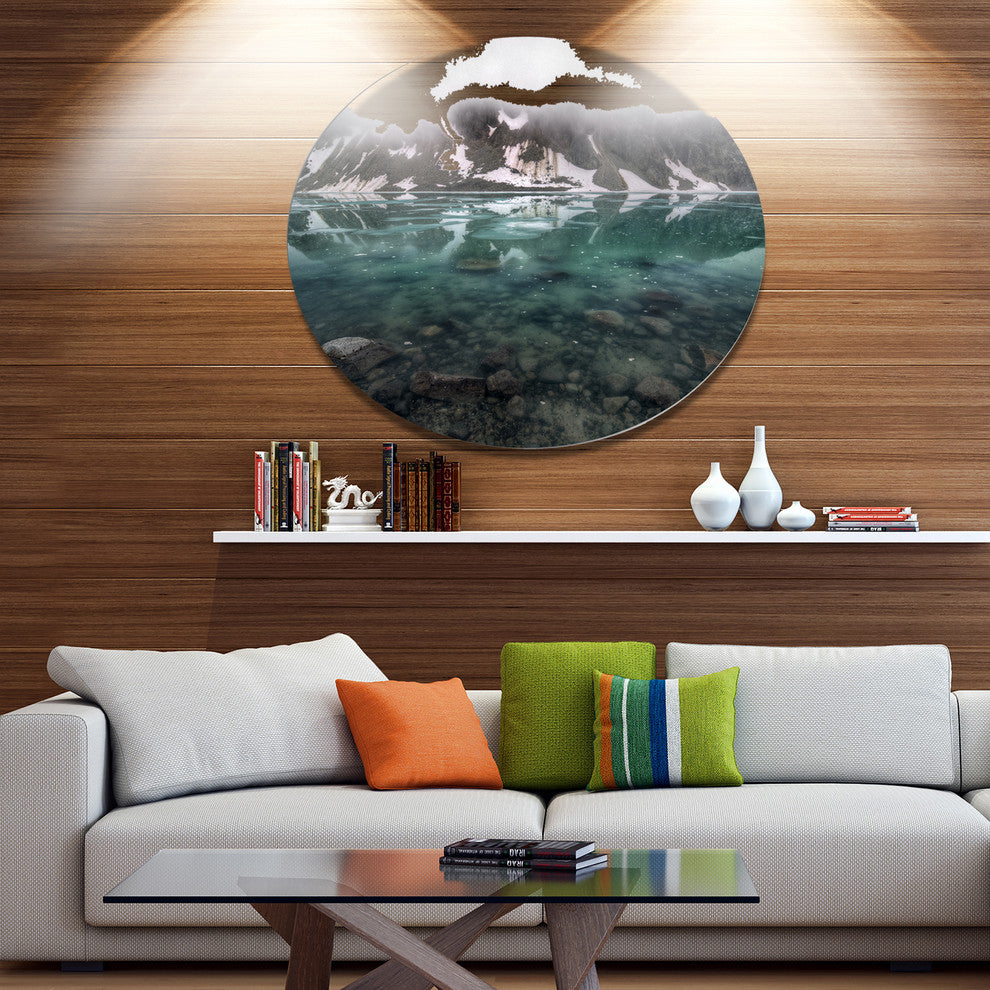 Beautiful Turquoise Mountain Lake, Landscape Disc Metal Artwork, 11"