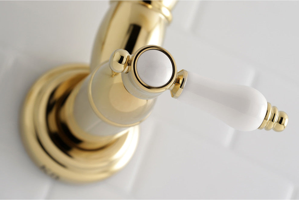 Kingston Brass Wall Mount Pot Filler Kitchen Faucet, Polished Brass