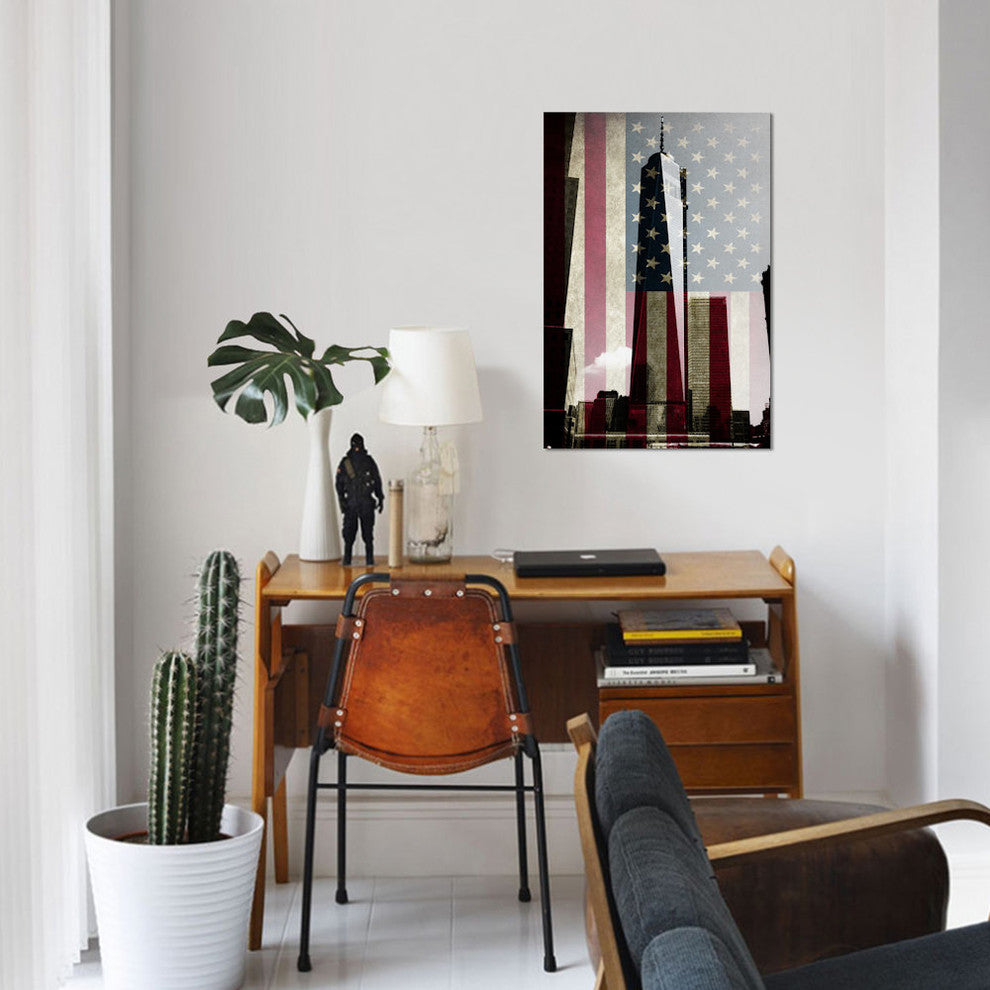 "New York Freedom Tower, American Flag" by iCanvas, Canvas Print, 26x18"