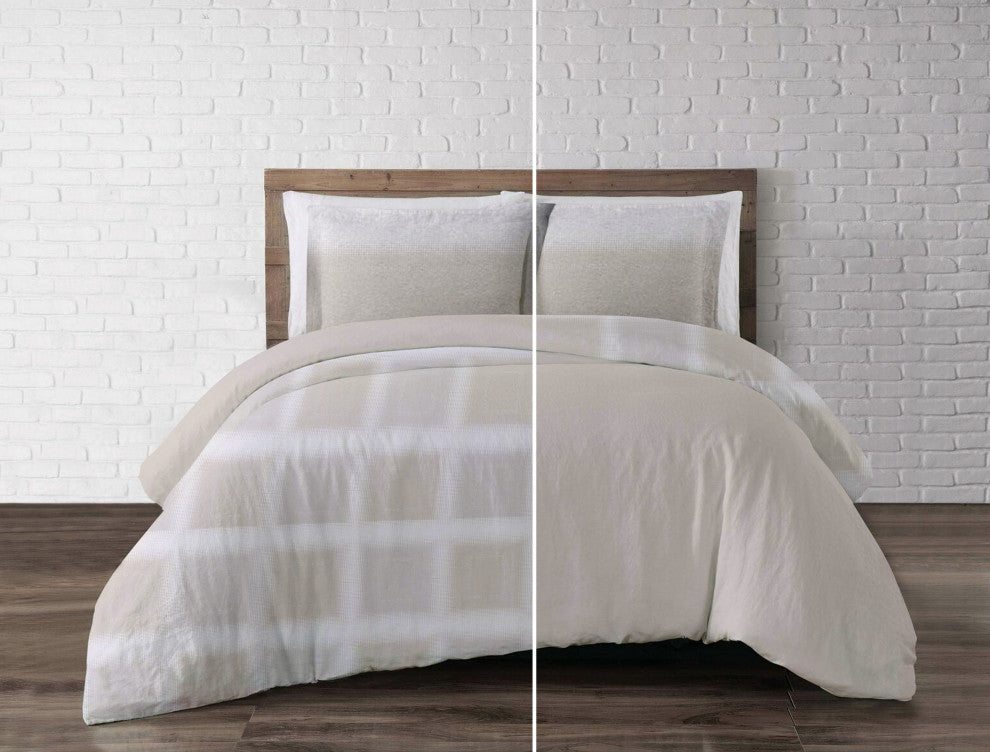 Delara GOTS Organic Cotton Check Reversible Print Duvet Cover Set, Queen(88"x92"