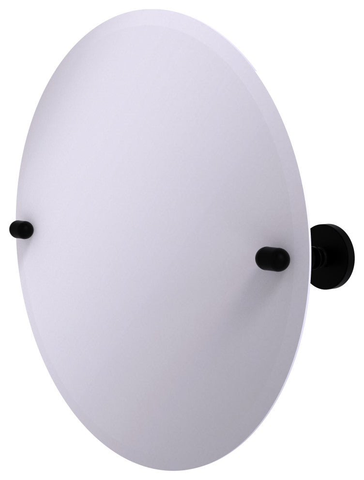 Frameless Round Beveled Edge Tilt Mirror, Matte Black