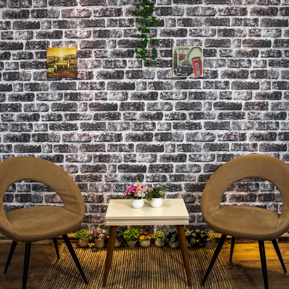 Faux Brick 3D Wall Panels, Charcoal White, Set of 10, Covers 54 sq ft
