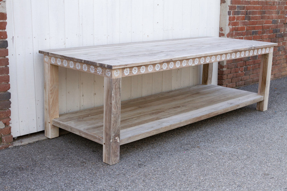 Bleached Teak Mother of Pearl Blossom Table