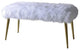 Modern White Accent Bench with Gold Metal Legs and Comfortable Faux Fur Seat