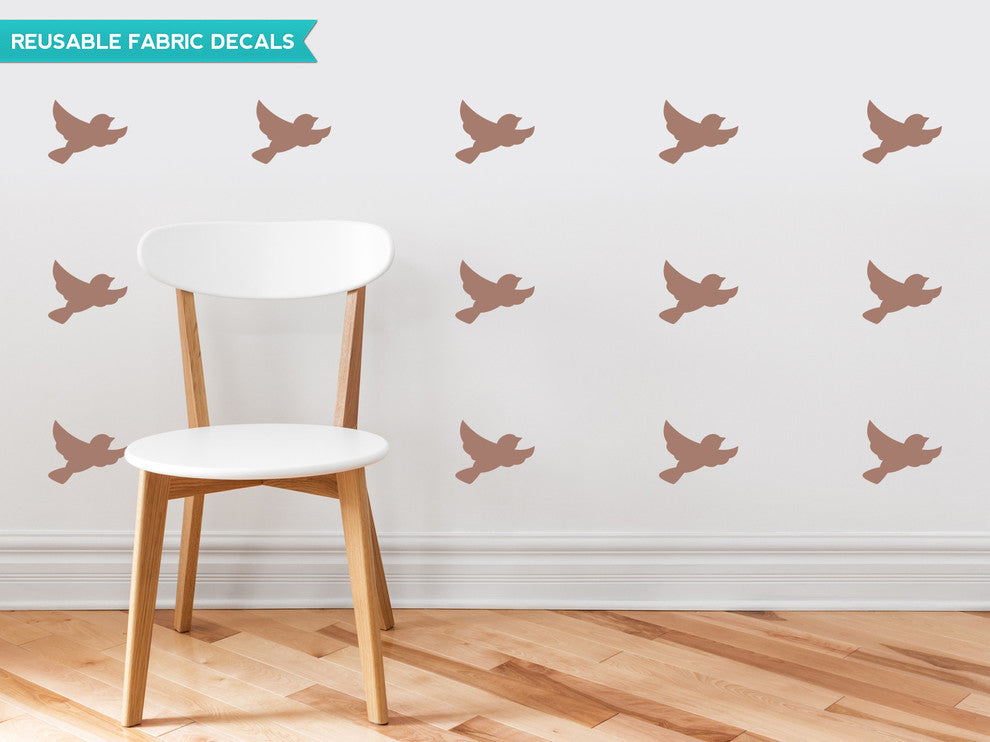 Birds Fabric Wall Decals, Set of 16 Birds, Brown
