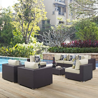 Espresso Beige Convene 8 Piece Outdoor Patio Sectional Set