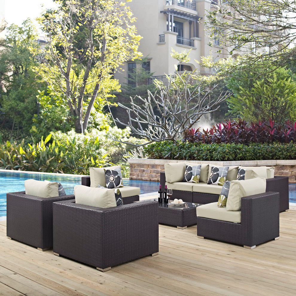 Espresso Beige Convene 8 Piece Outdoor Patio Sectional Set