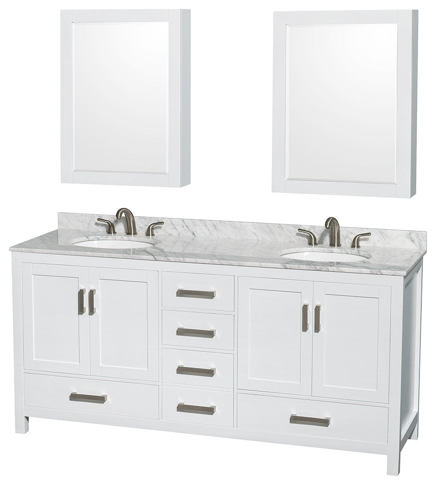 Wyndham WCS141472DWHCMUNOMED 72 Inch Double Bathroom Vanity in White