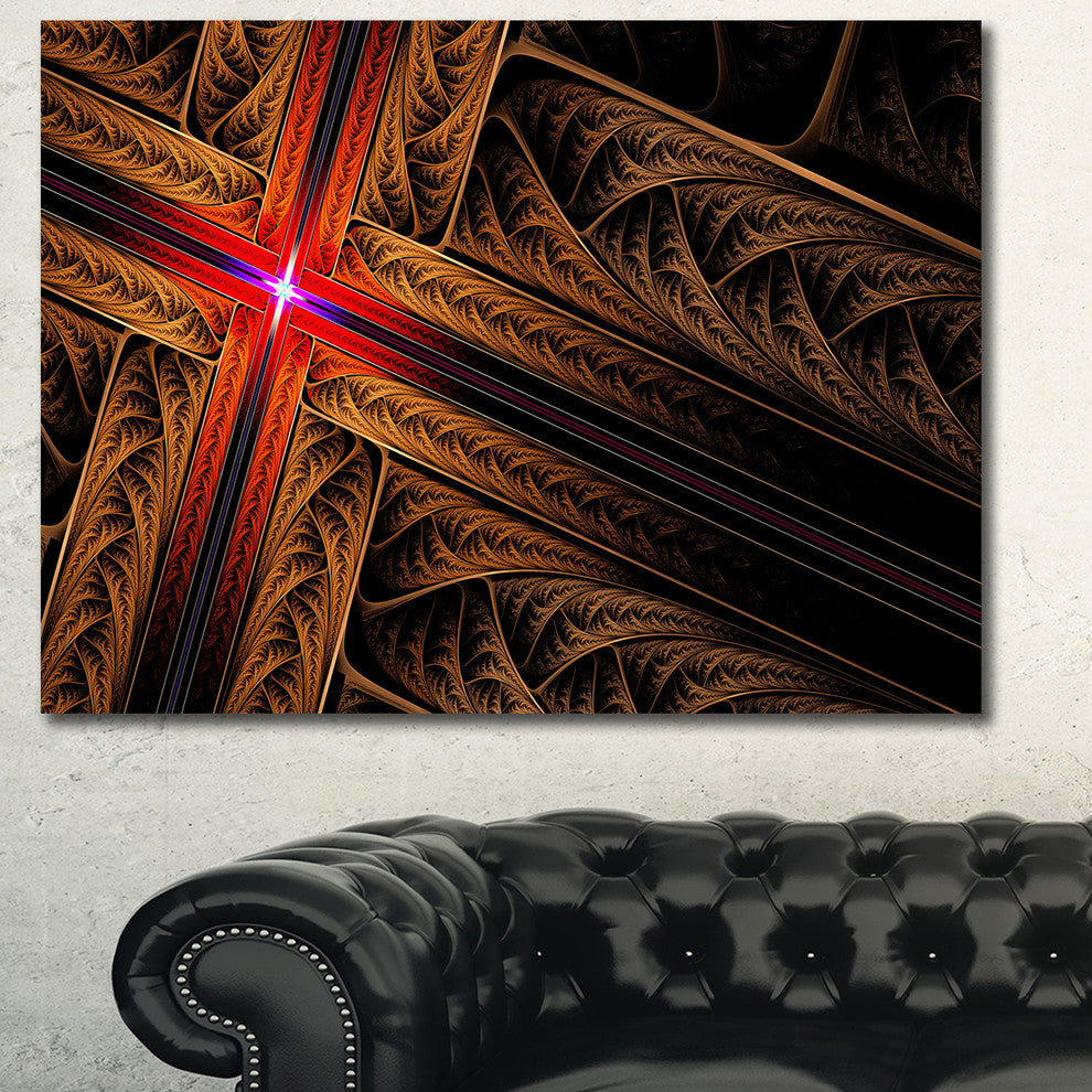 Golden Fractal Cross Design, Oversized Abstract Canvas Art Print, 60x40