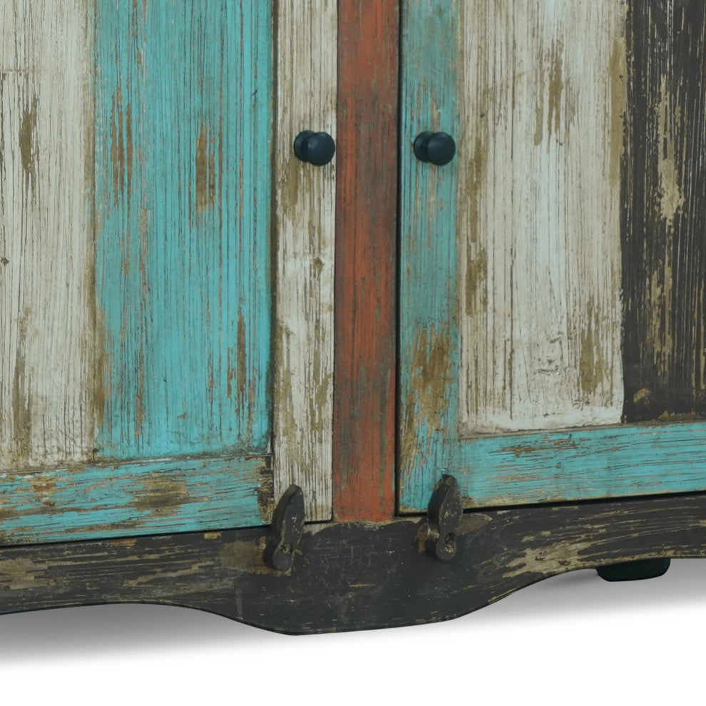 Tracey Handmade Distressed Mango Wood Sideboard, Multicolored