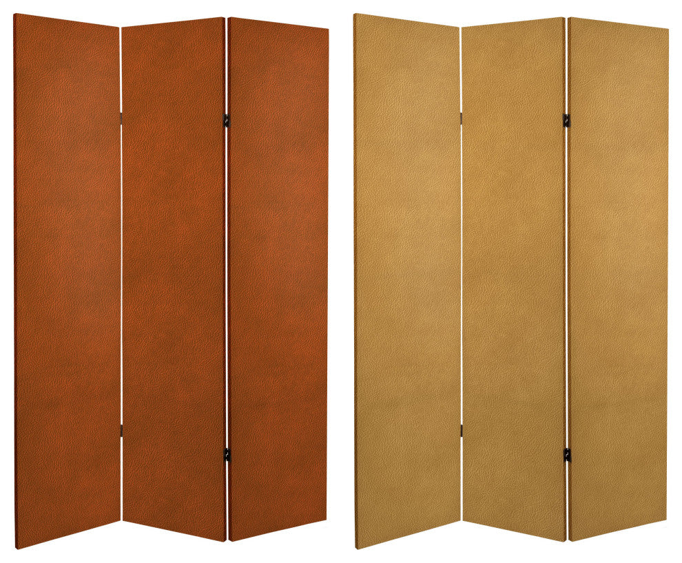 6' Tall Double Sided Leather Pattern Print Canvas Room Divider