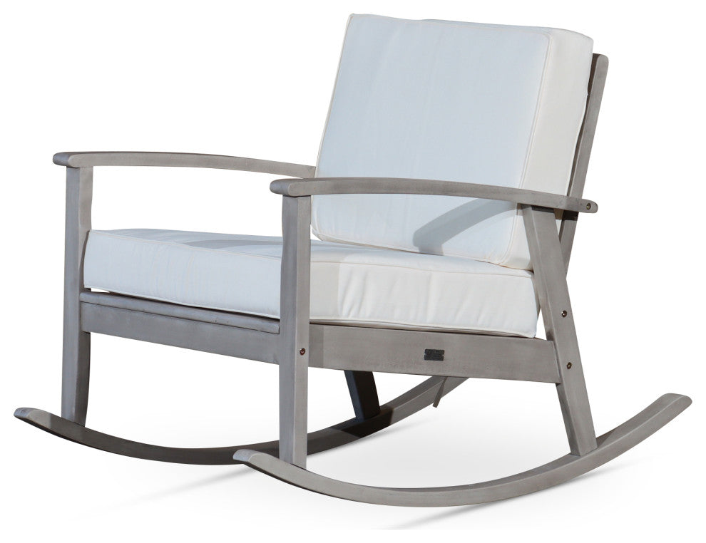 DTY Outdoor Living Longs Peak Eucalyptus Rocker w/ Cushions, Silver Gray, Cream
