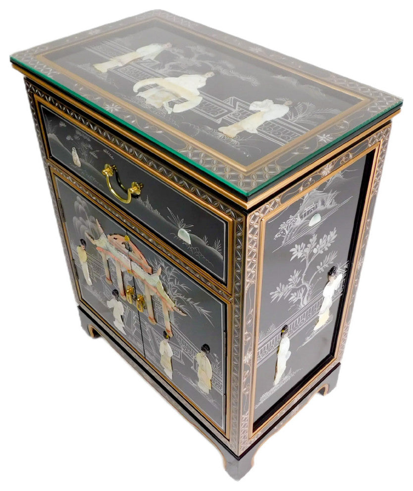 Black Lacquer 30" Shoe Cabinet 14" With Mother of Pearl