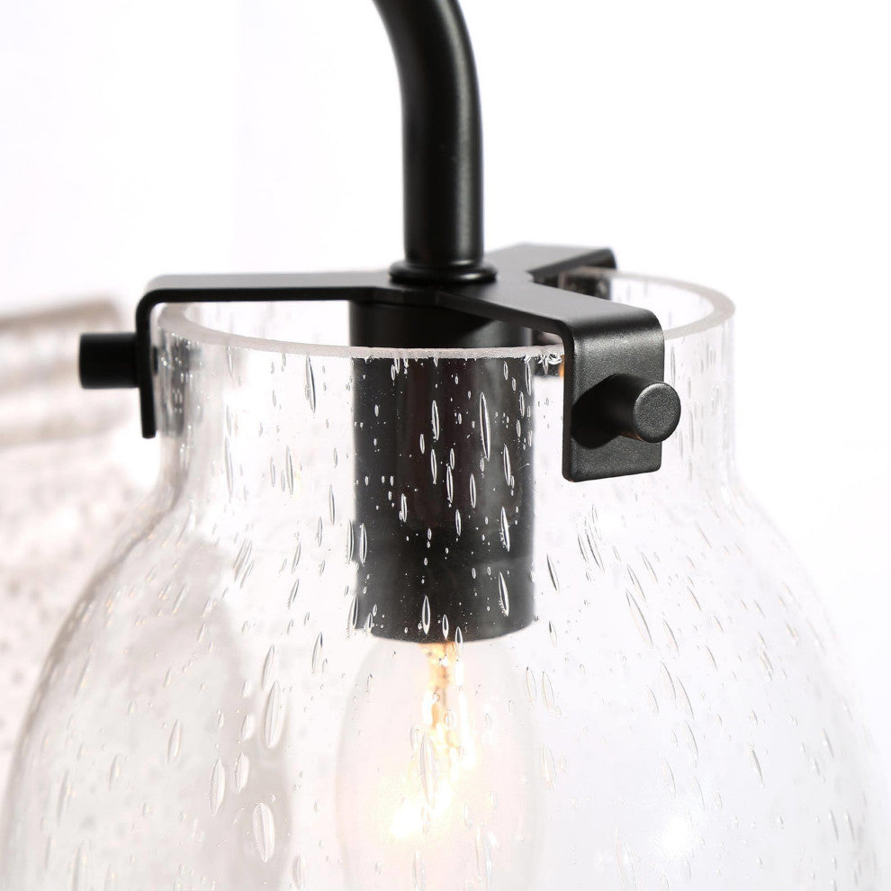 LALUZ 2 Light Matte Black Modern Bathroom Vanity Light with Globe Seeded Glass