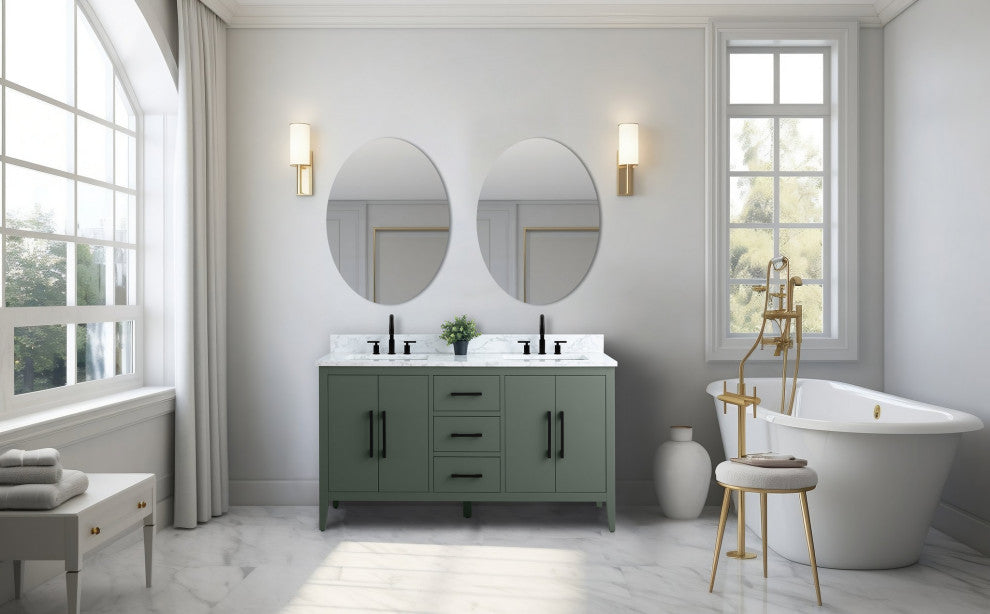 Vanity Art Bathroom Vanity With Sink, Vintage Green, 60", Double Sink, Matte Black