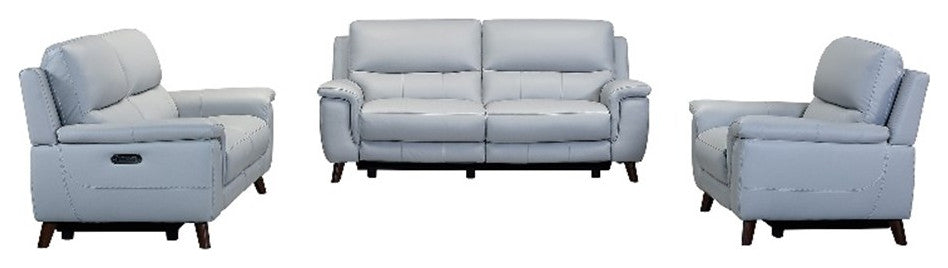 Armen Living Lizette 3-Piece Leather Living Room Power Recliner Set in Dove Gray