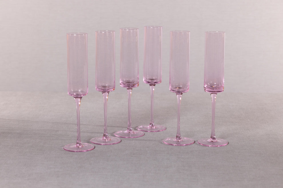 Foligno Champagne Flutes, Set of 6, Light Pink