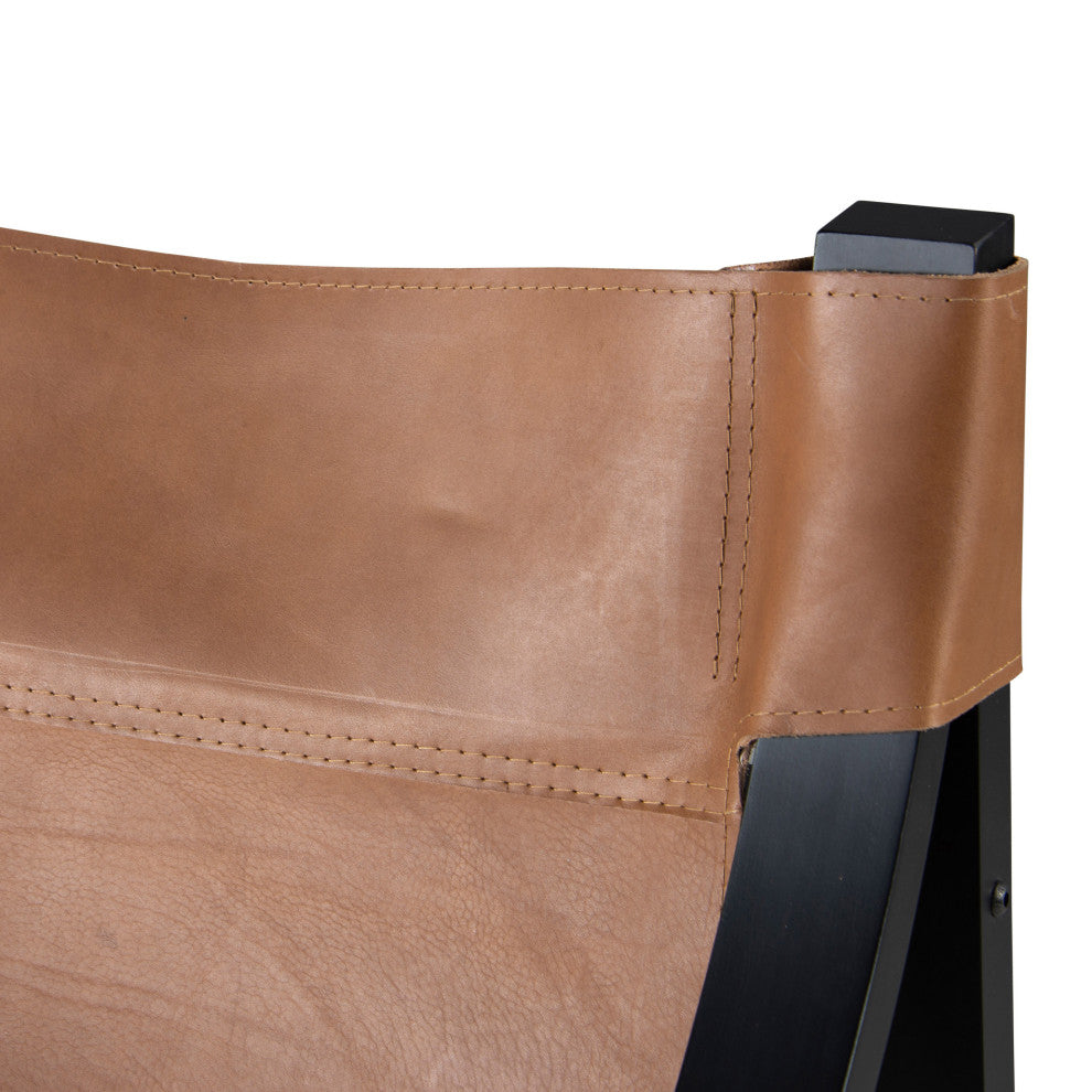 Lima Natural Top Grain Leather Sling Chair with Black Solid Wood Frame