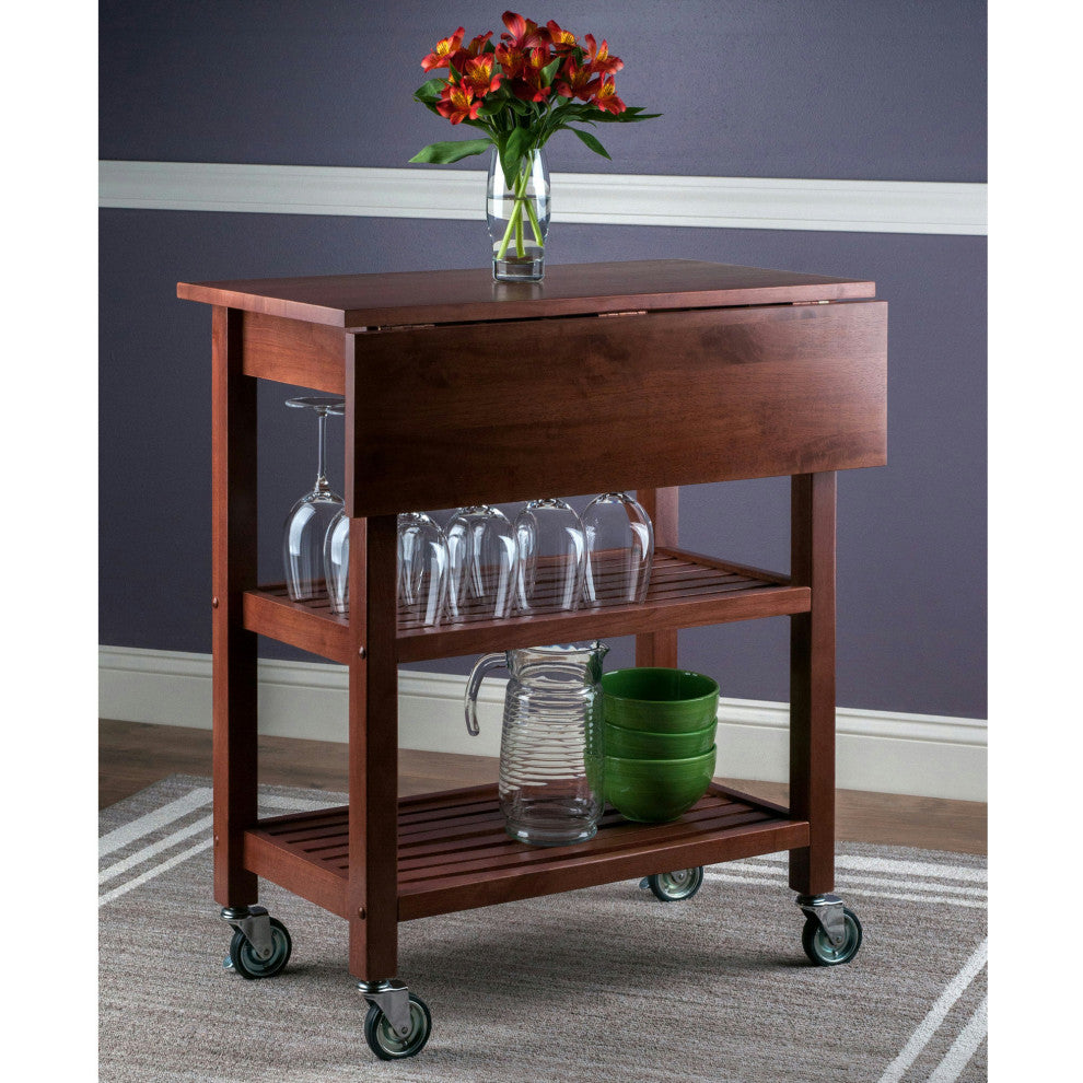 Winsome Jonathan Transitional Solid Wood Kitchen Cart in Walnut