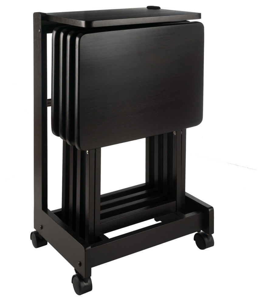 Brienda 5-Pc Snack Table Set with Flip Top Mobile Stand, Coffee