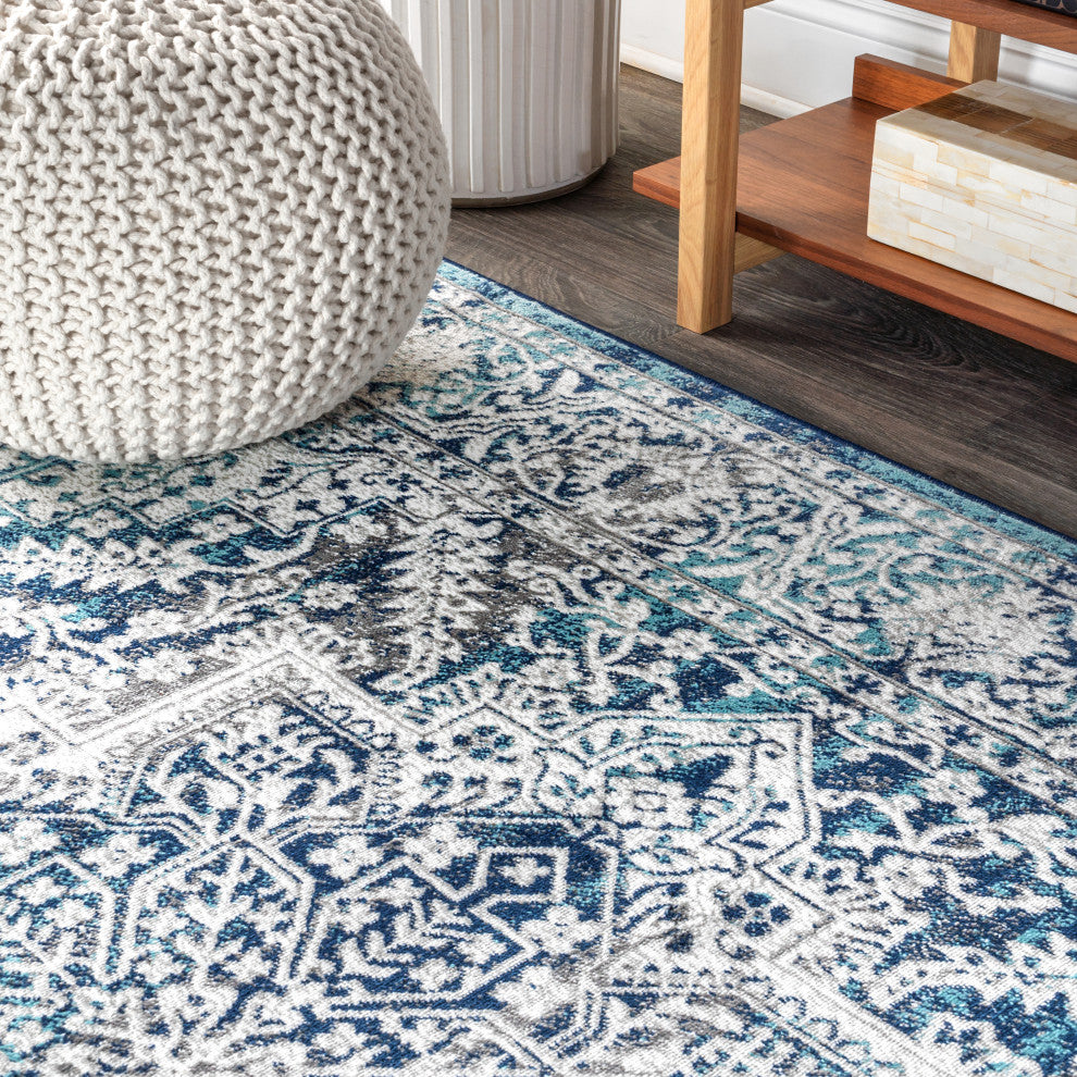 Modern Persian Vintage Medallion Navy /Light Grey 4'' x 6'' Area Rug