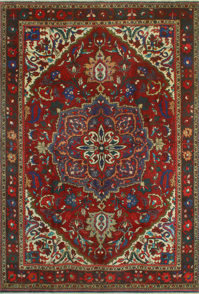 Fine Vintage Distressed Haig Burgundy/Blue Rug, 7'2x10'9