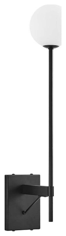 Modway Riva Metal Wall Sconce with Opal White Glass in Black