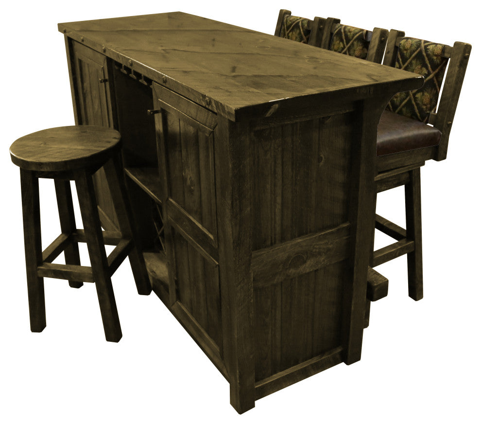 Barnwood Style Timber Peg Freestanding Bar Set, Driftwood, Black Pine Cone and Quarter Espresso