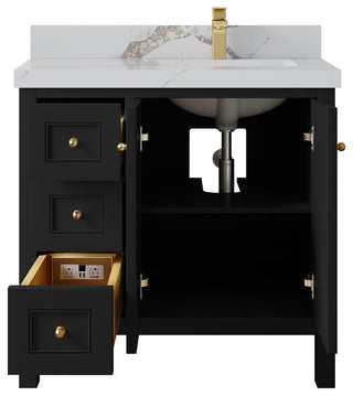 Nashville 36" Right Offset Bath Vanity, Black 2" Calacatta Gold